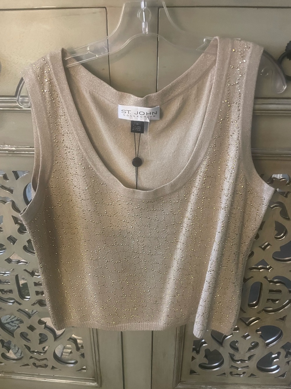 St. John Metallic Beige Sleeveless Knit Tank